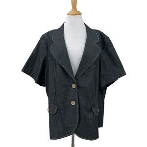 Lane Bryant Contrast Stitch Blazer Womens 28 Gray Short Sleeve Two Button Notch